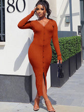 Ribbed Knitted Split Bodycon Midi Dress